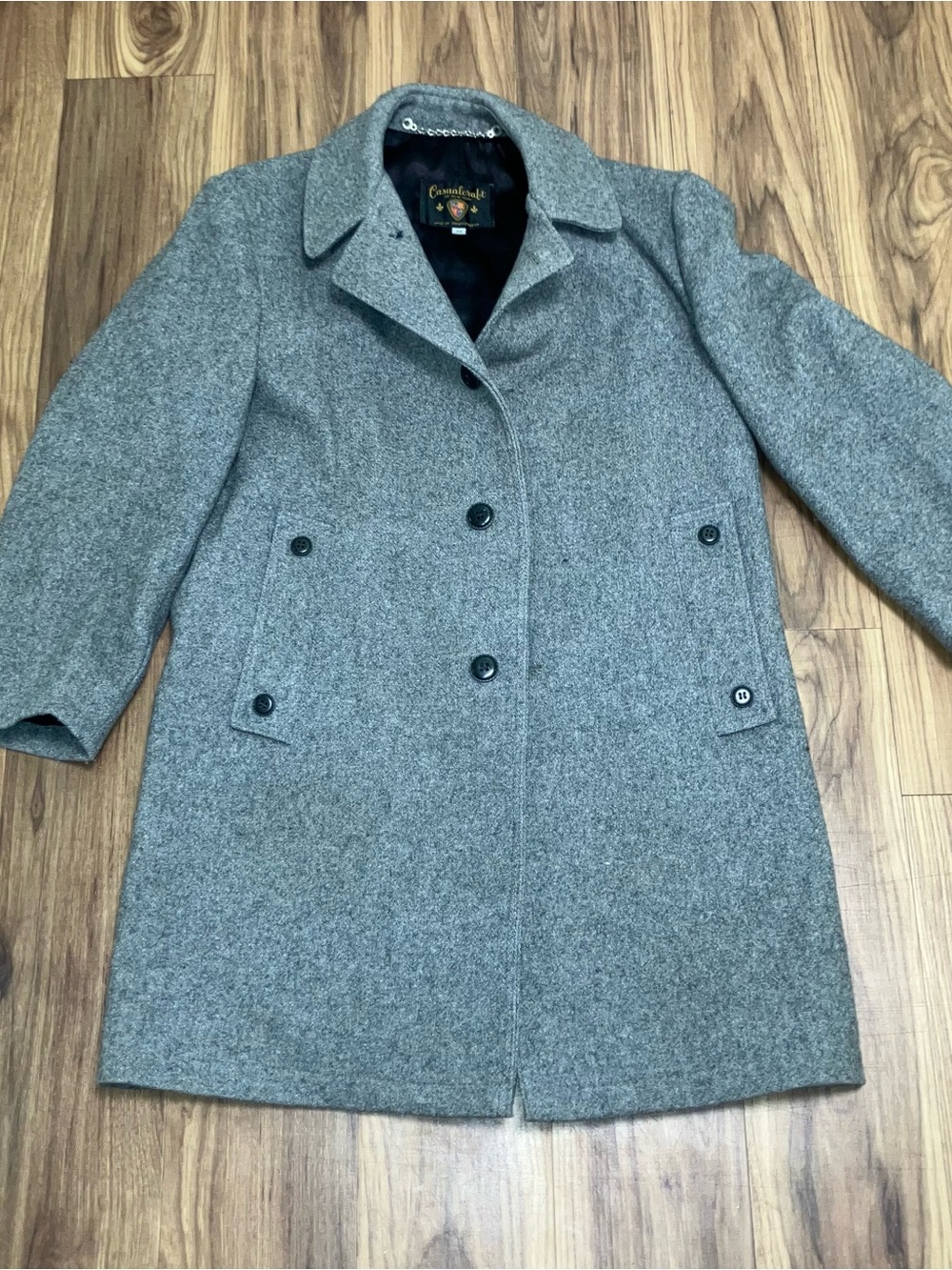 Crescent Gray Double-Breasted Wool Peacoat